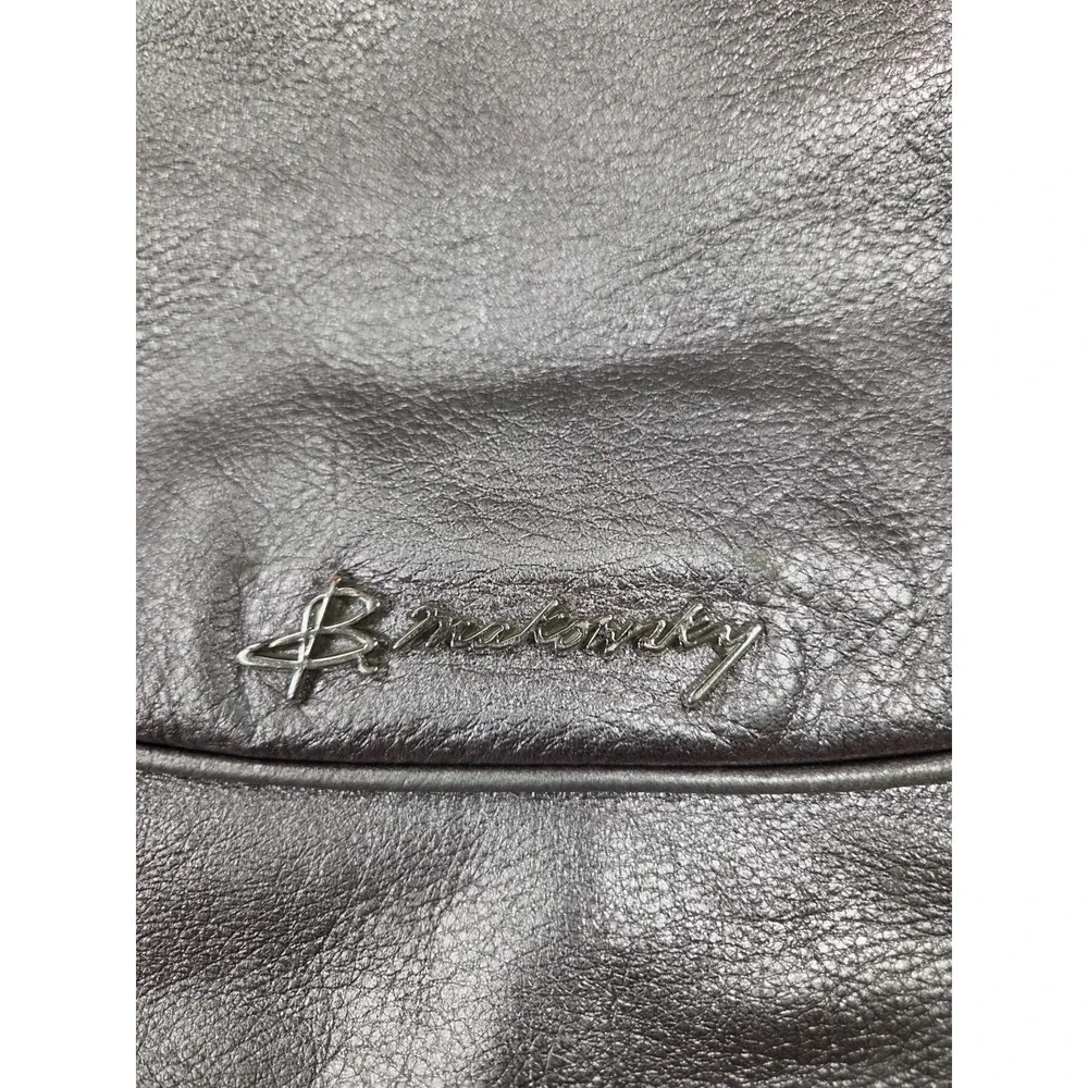 B. MAKOWSKI Shimmer 100% Leather Silver Metallic Handbag Purse Tote Shoulder Bag